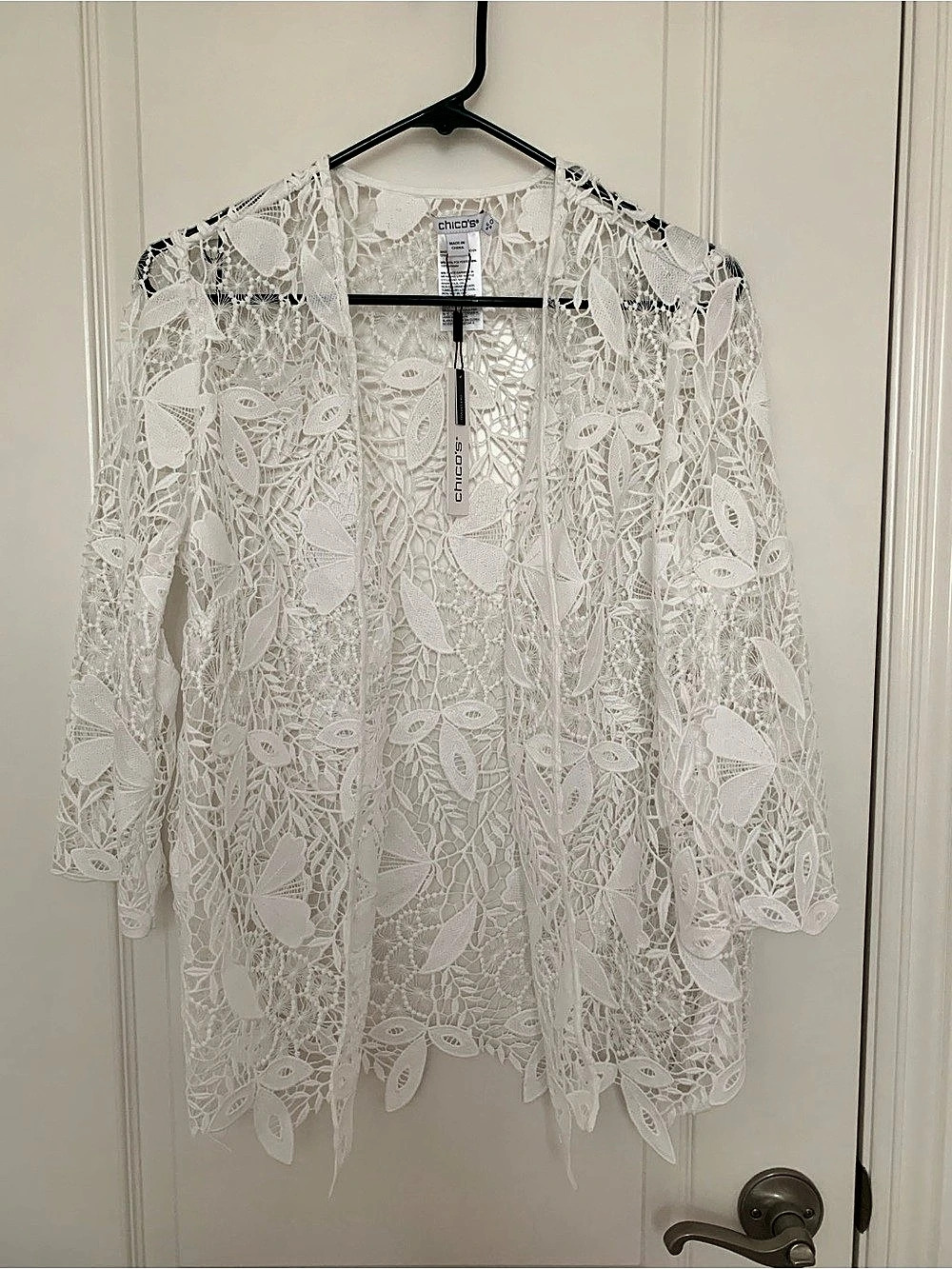 Chico's Travelers Scallop Lace Fab Jacket 0 S NWT Winter White